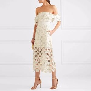 Self-Portrait Off Shoulder Guipure Lace Midi Dress